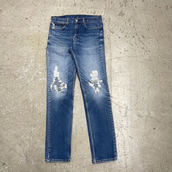 Levis Jeans Mens 33x35 Blue Pants 511 Slim Skinny Distressed Denim Tag 34x36 - Picture 1 of 16